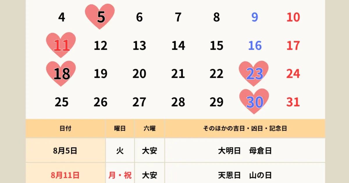 一粒万倍日カレンダー2025~2026｜8月は4回！大安・天赦日と