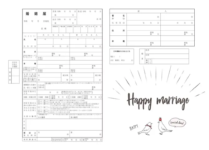 おしゃれな婚姻届を無料ダウンロード エニマリの婚姻届 幸せを運ぶ小鳥 エニマリ