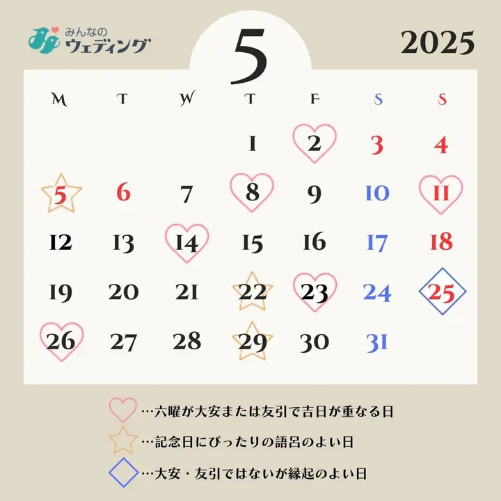 2025年5月の縁起がいい日】5月25日は天赦日！結婚式や入籍におすすめの 