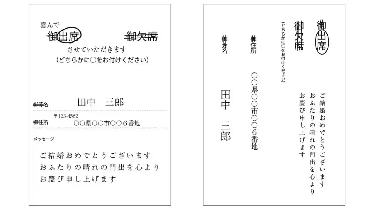 招待状返信ハガキ裏面の書き方